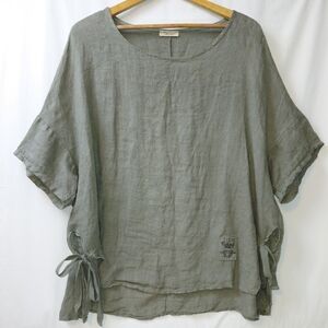 Puro Lino 100% Linen Tunic Top Women's One Size Side Ties Olive Green Italy Made